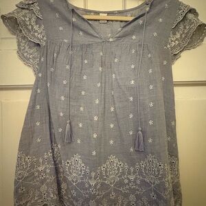 Embroidered Periwinkle Blue Top with Lace Details